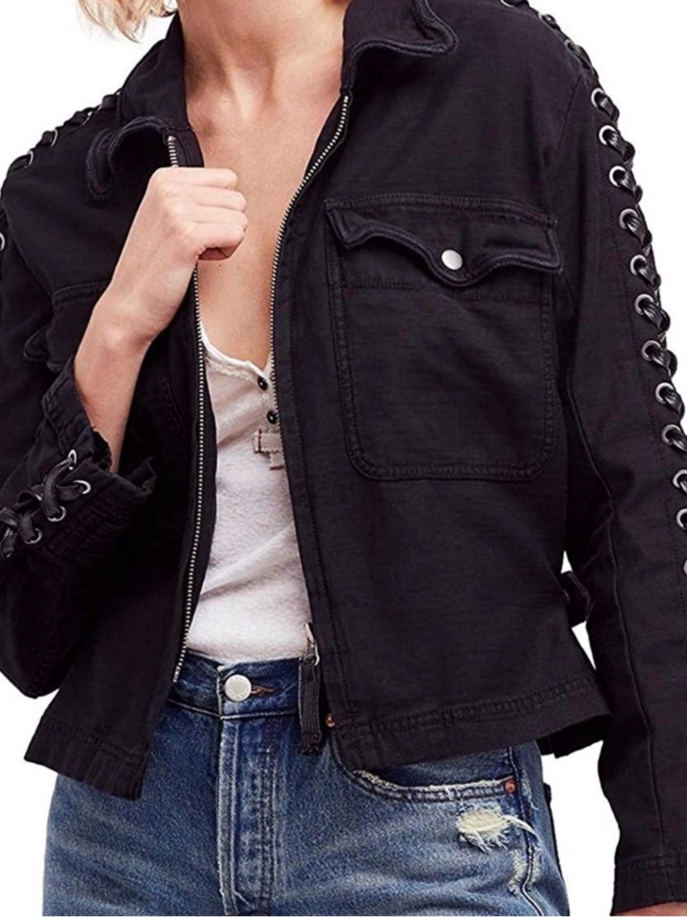 Free People Faye Black Military Jacket - Size XS